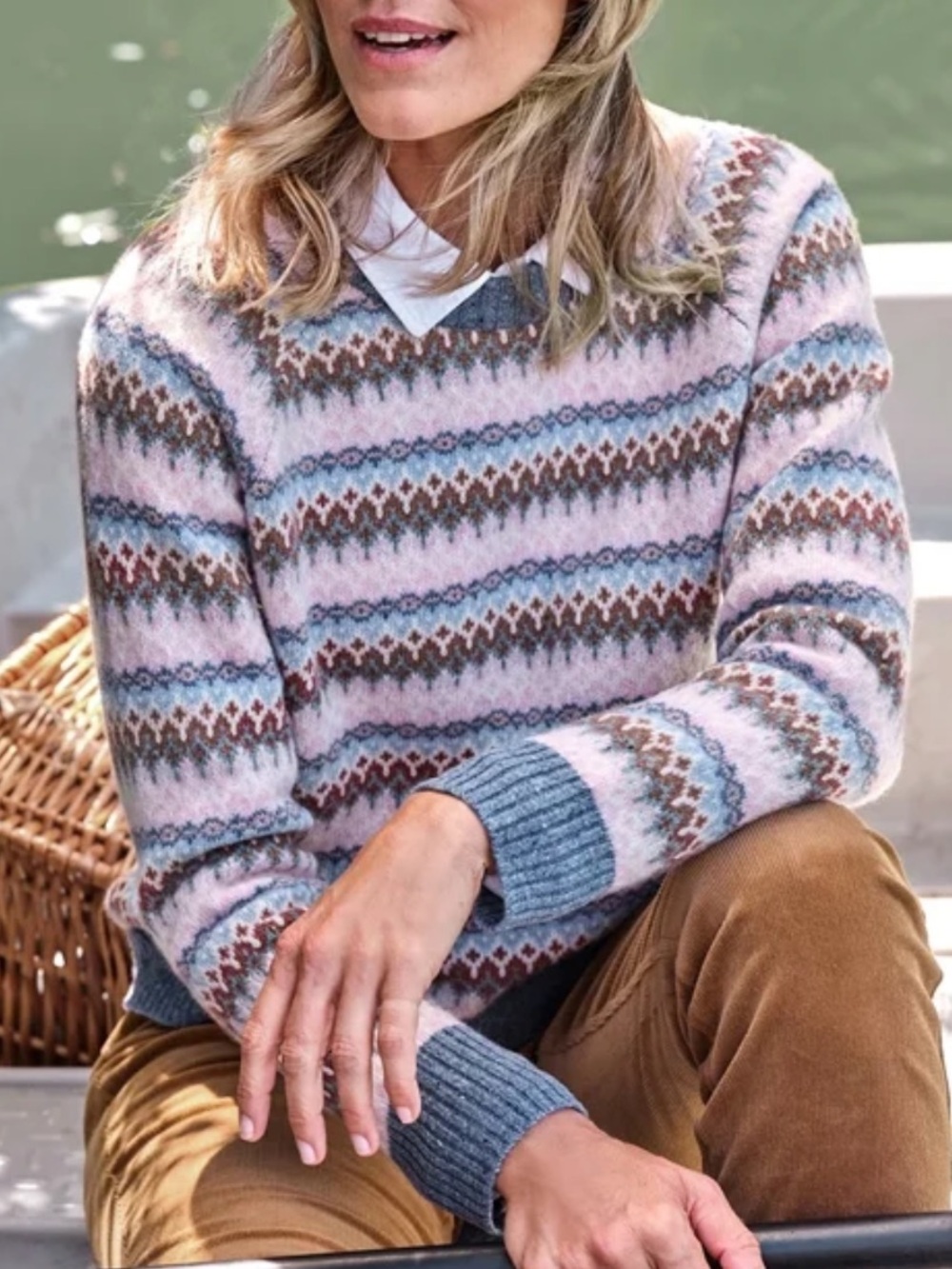 WOOLOVERS FROSTED FAIRISLE RAGLAN JUMPER MULTI - M